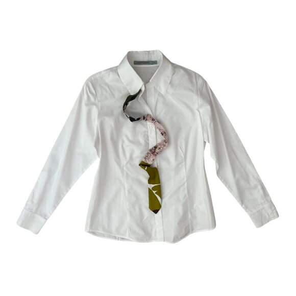 Silvia Tcherassi white cotton shirt with unique print multicolor detail size 14 - Picture 2 of 7